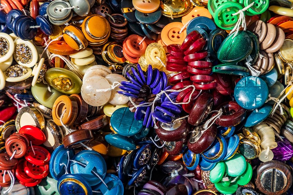Italy-Apulia-Metropolitan City of Bari-Locorotondo Buttons for sale in an outdoor market
